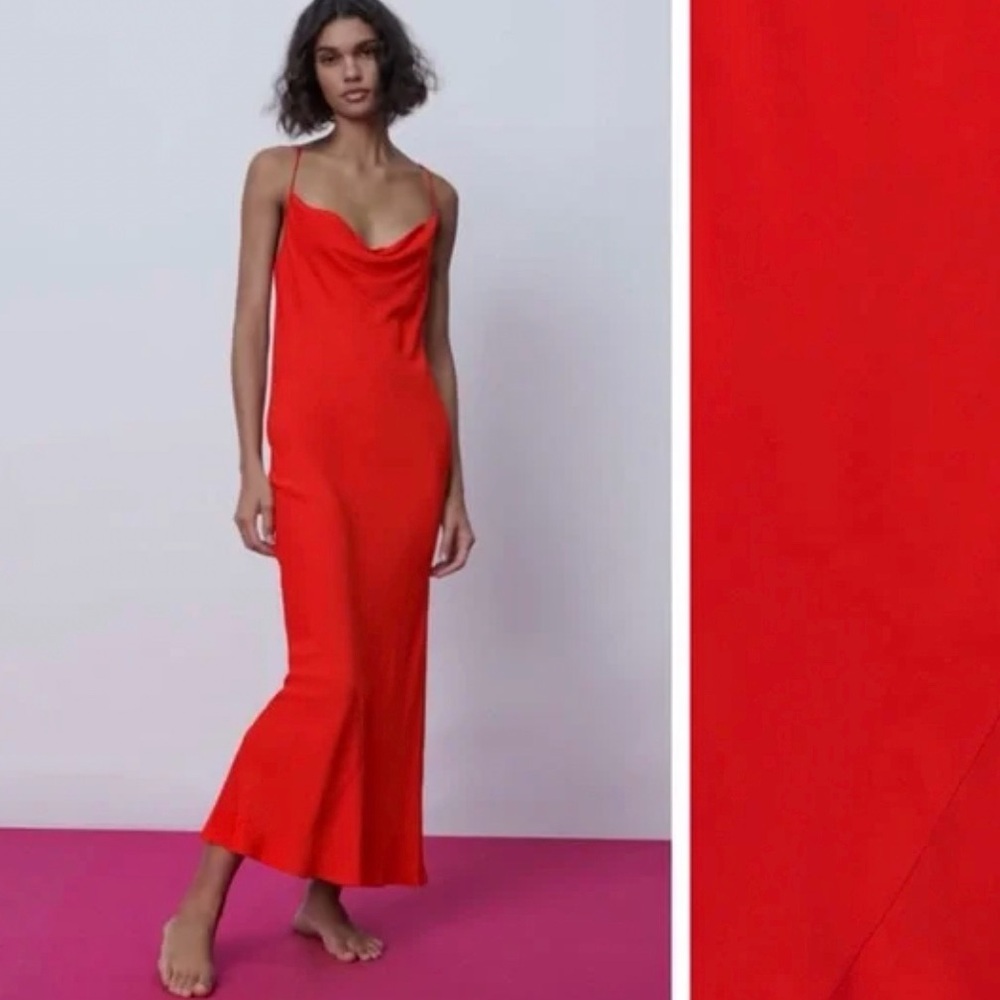 Red cowl neck dress - Picture 2 of 6